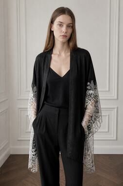Coco+Carmen Mixed Media Lace Black Kimono One Size Dark Boho Cottage Whimsigoth